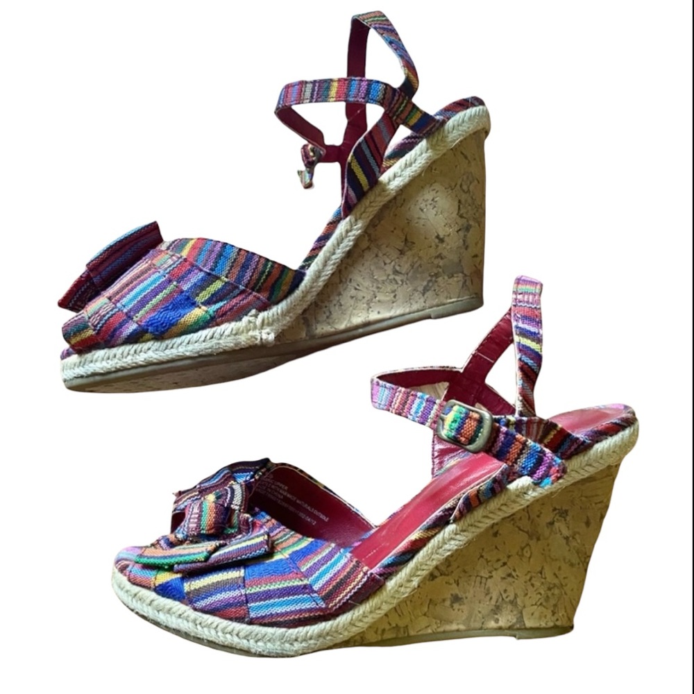 Merona Rainbow Striped Baja Wedge Cork Espadrilles